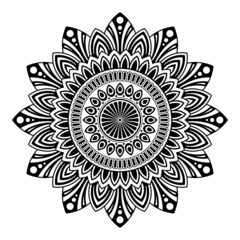 Mandala. Decorative round ornament. Isolated on white background. Arabic, Indian, ottoman motifs. Flower. Picture for coloring. For cards, invitations, t-shirts. Vector monochrome illustration.