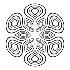 Abstract round symmetrical outline pattern isolated on white background. Stencil. Flower. Decorative element. Tattoo design. Vector monochrome illustration.