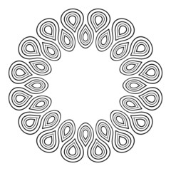Abstract round symmetrical outline pattern. Ethnic oriental pattern. Stencil. Decorative round mandala. Stylized flower. Tattoo design. Vector illustration.