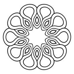 Circular ornament. Abstract round symmetrical pattern. Ethnic oriental pattern. Stencil. Decorative round mandala. Floral decoration pattern. Tattoo design. Vector illustration.