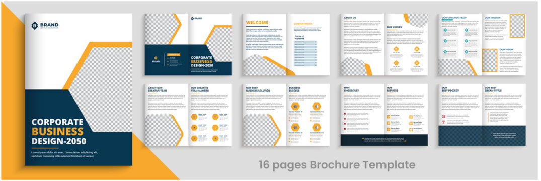 16 Pages brochure design template, Creative corporate business 16 Pages brochure
