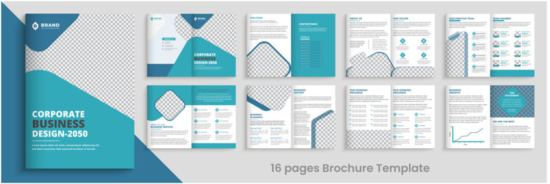 16 Pages brochure design template, Creative corporate business 16 Pages brochure
