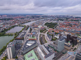 Obraz premium Beautiful aerial view of the delish city of Copenhagen the capital of Denmark, it's impressive historical architecture and skyscrapers