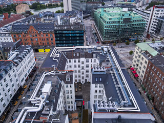 Fototapeta premium Beautiful aerial view of the delish city of Copenhagen the capital of Denmark, it's impressive historical architecture and skyscrapers