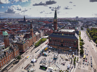 Obraz premium Beautiful aerial view of the delish city of Copenhagen the capital of Denmark, it's impressive historical architecture and skyscrapers