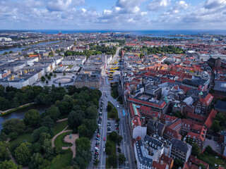 Beautiful aerial view of the delish city of Copenhagen the capital of Denmark, it's impressive historical architecture and skyscrapers
