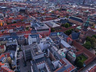 Beautiful aerial view of the delish city of Copenhagen the capital of Denmark, it's impressive historical architecture and skyscrapers