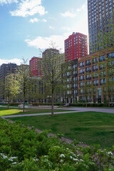 Fototapeta na wymiar Modern district with residential buildings and park
