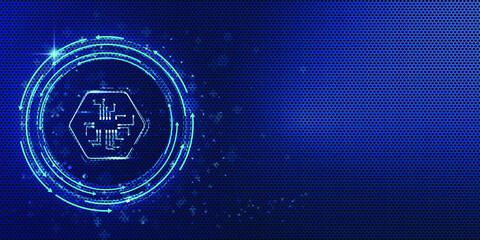Dark blue futuristic technology background with a motherboard