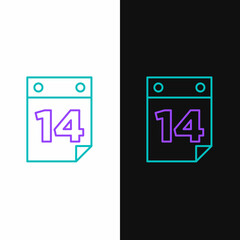 Line Calendar with February 14 icon isolated on white and black background. Valentines day. Love symbol. Colorful outline concept. Vector