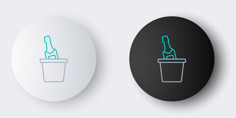 Line Bottle of champagne in an ice bucket icon isolated on grey background. Colorful outline concept. Vector