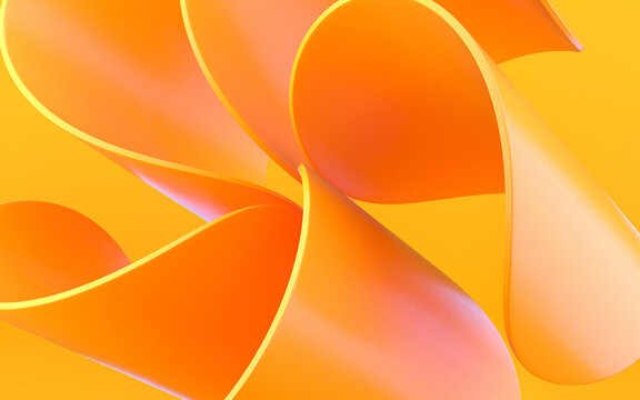 Abstract curly shape, abstract wavy background, bright yellow color. 3d rendering