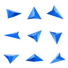 Blue glossy crystal navigation arrow realistic set