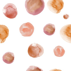 Seamless watercolor abstract pattern with beige circles on white background for textile and surface design