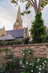 Christ Church Kensington seen at dusk from Kynance Mews in South Kensington, London - 506728313