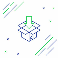 Fototapeta premium Line Carton cardboard box icon isolated on white background. Box, package, parcel sign. Delivery and packaging. Colorful outline concept. Vector