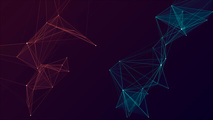 Network concept with lines and dots. Abstract vector digital background. Distribution of triangular figures in space.