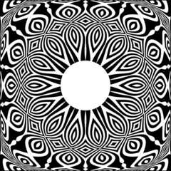 Abstract decorative black and white circle pattern.
