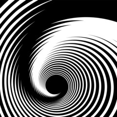 Vortex whirl movement effect. Abstract black and white background.