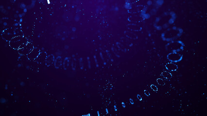Magical sparkles of light form abstract structures. Blue glow particles with amazing bokeh for fantastic background. 3d render.