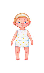 little boy paper doll in underwear isolated on white background. watercolor illustration, games and people 
