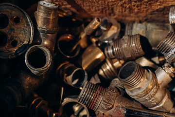 old rusty non-ferrous metals, brass parts and parts