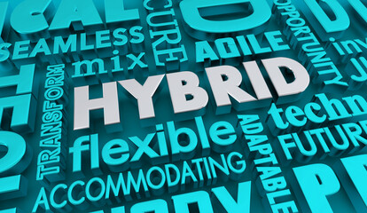 Hybrid Adaptive Flexible New Modern Technology Words Collage 3d Illustration - obrazy, fototapety, plakaty