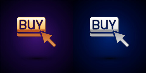 Gold and silver Buy button icon isolated on black background. Financial and stock investment market concept. Vector