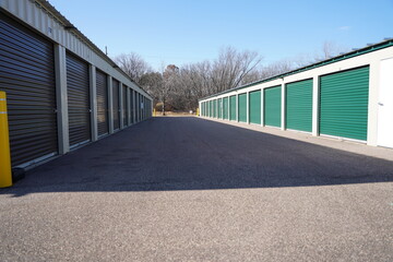 Green door storage units for the community to use.