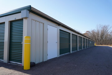 Green door storage units for the community to use.