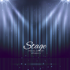 blue stage background with closed curtains - obrazy, fototapety, plakaty