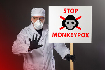 The doctor warns of the new Monkeypox virus.  Monkeypox bacteria. Study of fever. Monkeypox bacilli...