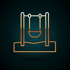 Gold line Swing for kids summer games on playground icon isolated on dark blue background. Outdoor entertainment equipment. Vector