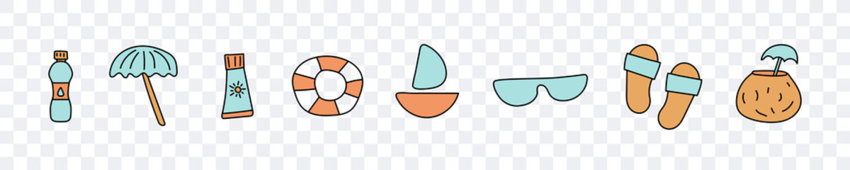 Summer set. Set of cartoon summer pictures. Vector clipart isolated on white background. © graphic_arts