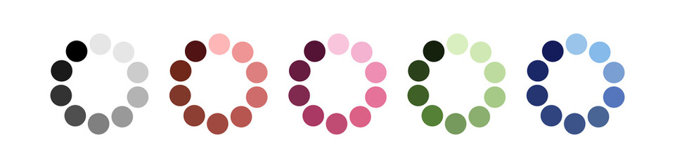 Waiting or loading icon. Loading multicolored web icons set. Round loading bar. Vector clipart.