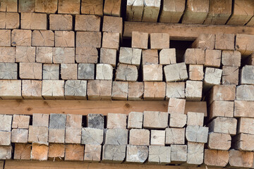 Stack of squared timber, front side