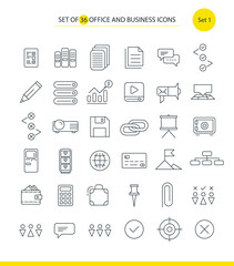 Set of 36 business office icons thin line. Set 1