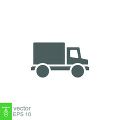 Truck icon. Simple solid style. Glyph symbol. Shipping car, delivery concept. Vector illustration isolated on white background. EPS 10.