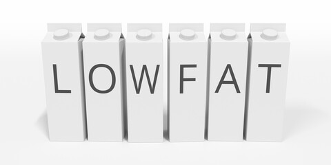 Cartons with LOWFAT text. 3D rendering