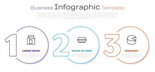 Set line Paper package for milk, Butter in butter dish and Cheese. Business infographic template. Vector
