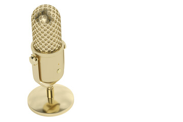 A golden microphone isolated on white background. 3D illustration.