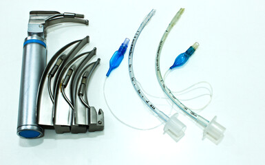 Laryngoscope and Endotracheal Tube isolated on the white background