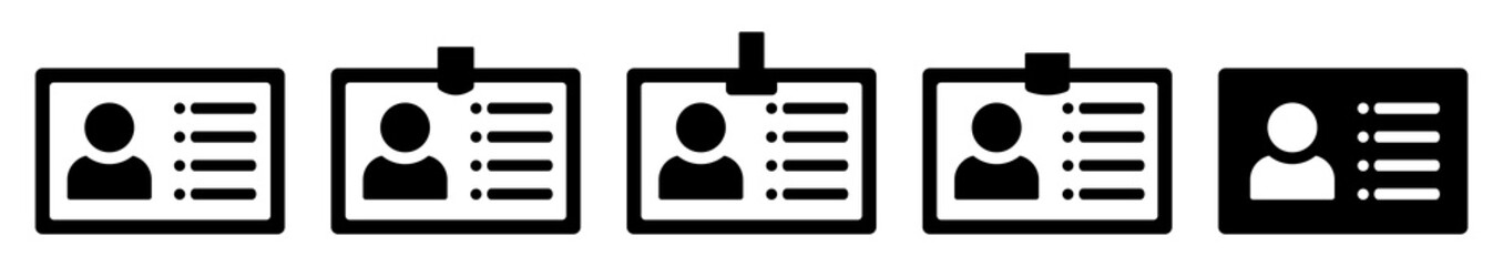 ID Card icon set. Employee clerk card, driver license, Identification card, staff identification card symbol. ID Card icon on white background.Vector illustration