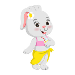 Cute bunny cartoon in summer clothes