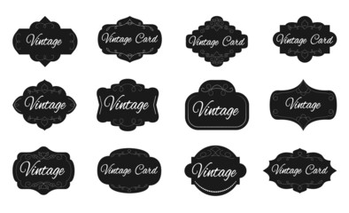 Label set, flat style. Contour frame for text, sale info, certificate, blank. Empty sticker template for pack. Outline retro border design. Decorative vintages frames for labels and invitation cards
