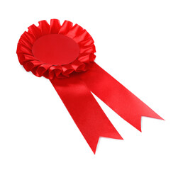 One red award ribbon isolated on white