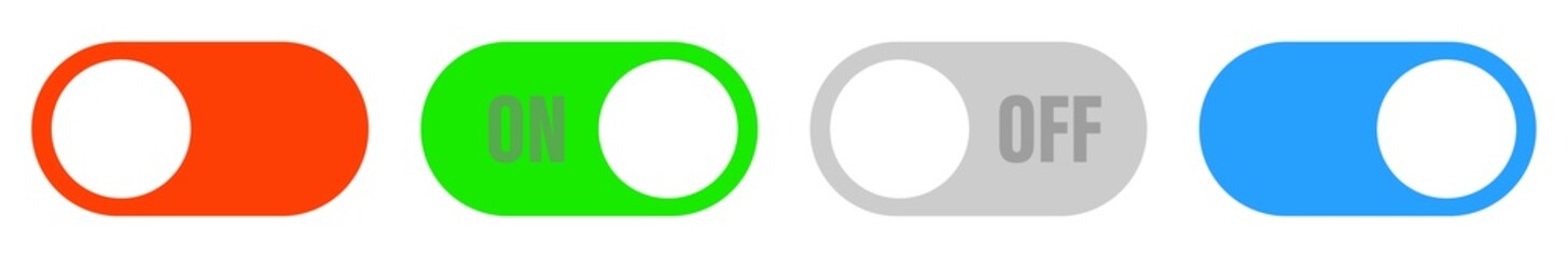 On and Off toggle switch buttons.Modern web and mobile app switch button interface elements. Material design switch buttons set on white background.