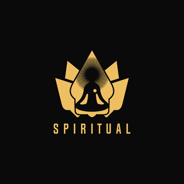 illustration of spiritual yoga and leaf vector. kayon wayang logo