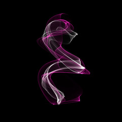 Abstract transparent figure. Aerial flying flame, smoke, bright colored fog