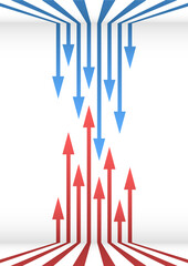 壁を昇る青と赤の矢印が対決する背景